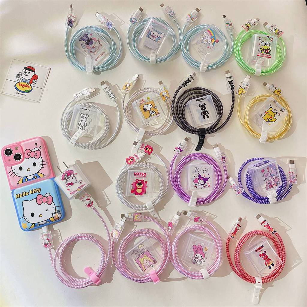 Casing for USB cable Plug Cove Spring Line Wrap Protector Data Line Cord Tie Snoopy Love Frog Sailor Moon Pokemon Melody Lotso Bear Flowers Kaws Soft TPU Cover for iPhone Type-C