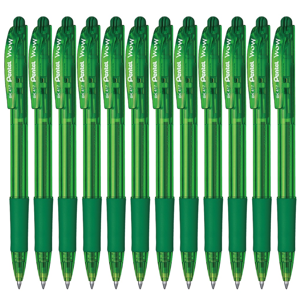 Pentel WOW Retractable Ballpoint Pen 0.7mm BK417D (Green Ink) 12pcs