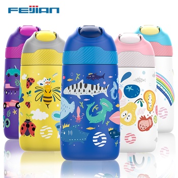 Fjbottle 12 oz Kids Insulated Water Bottle with Straw Leakproof