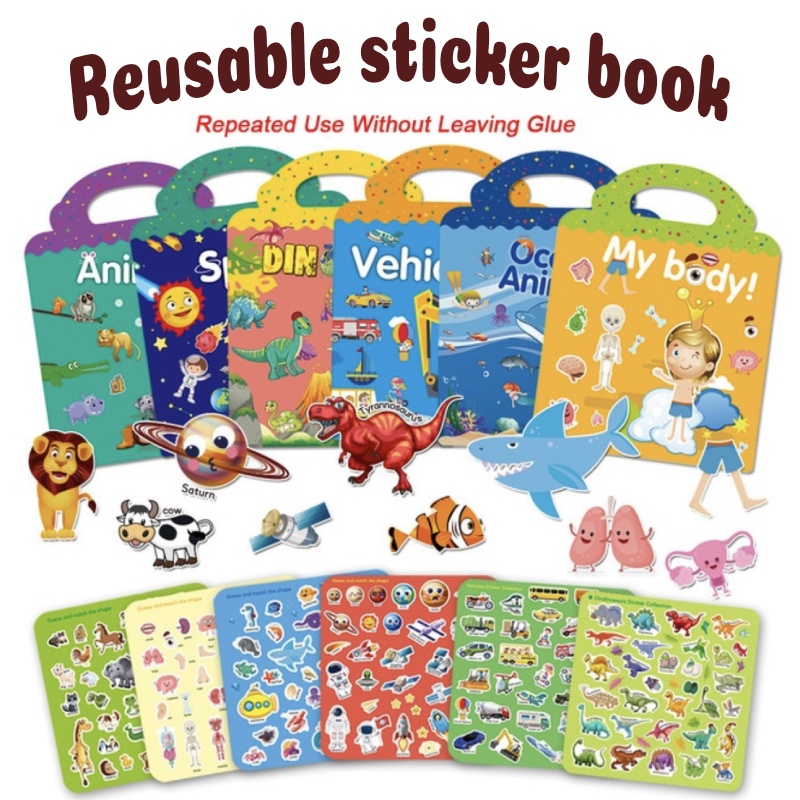 Kids Reusable and Waterproof Sticker Book Early Education Cartoon Cute ...