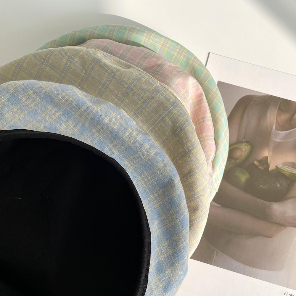 beret Hat Women New Checkered Beret Thin Round Face College Shopee