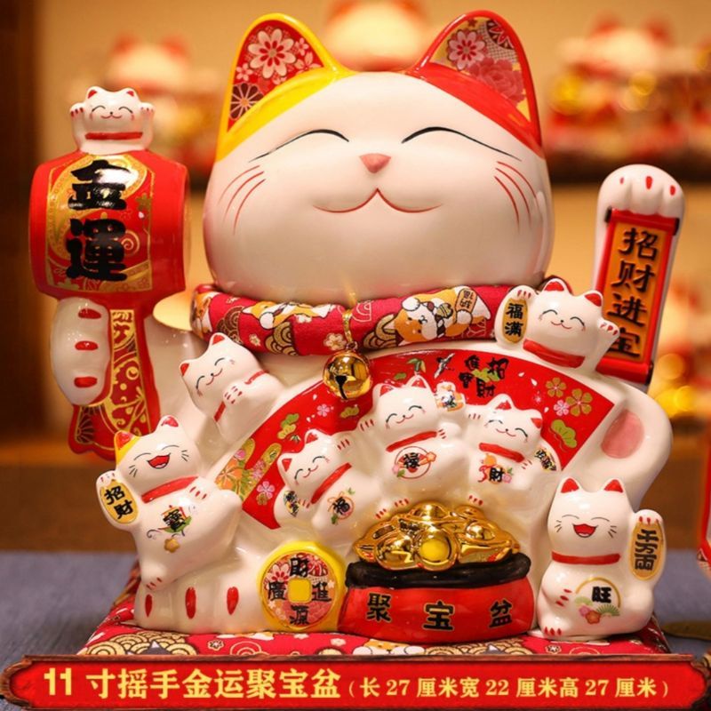 Large 25cm Gold Glitter Chinese Waving Lucky Cat