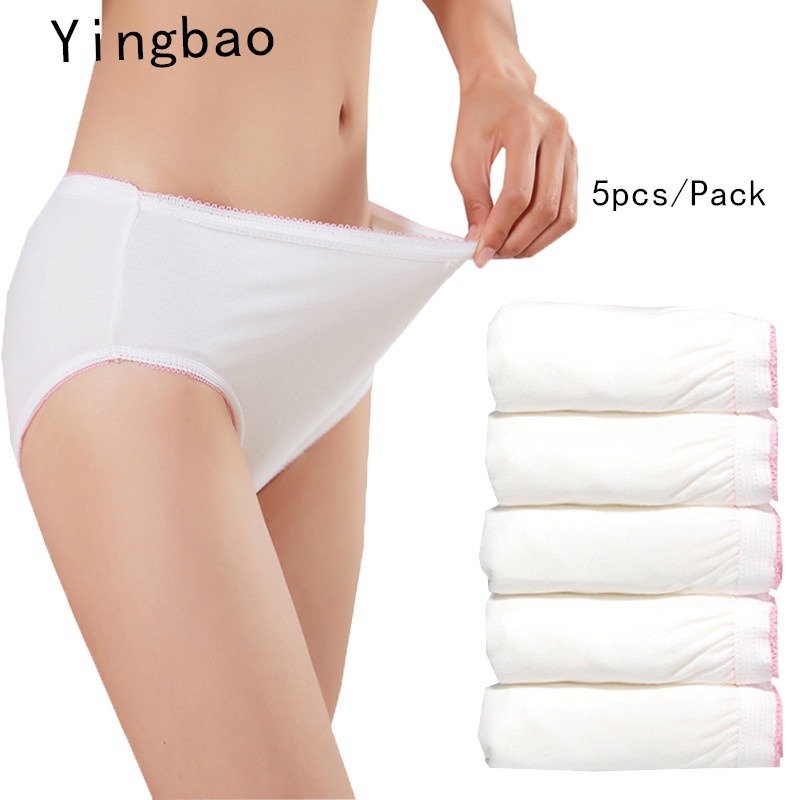 Yingbao 5pcs Disposable Women's cotton underwear Panties White Color Big  Plus Size