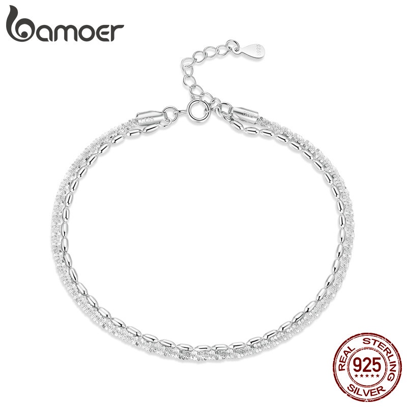 Bamoer Bracelet 925 Sterling Silver Classic Buckle Double Layer Simple Couple Jewelry
