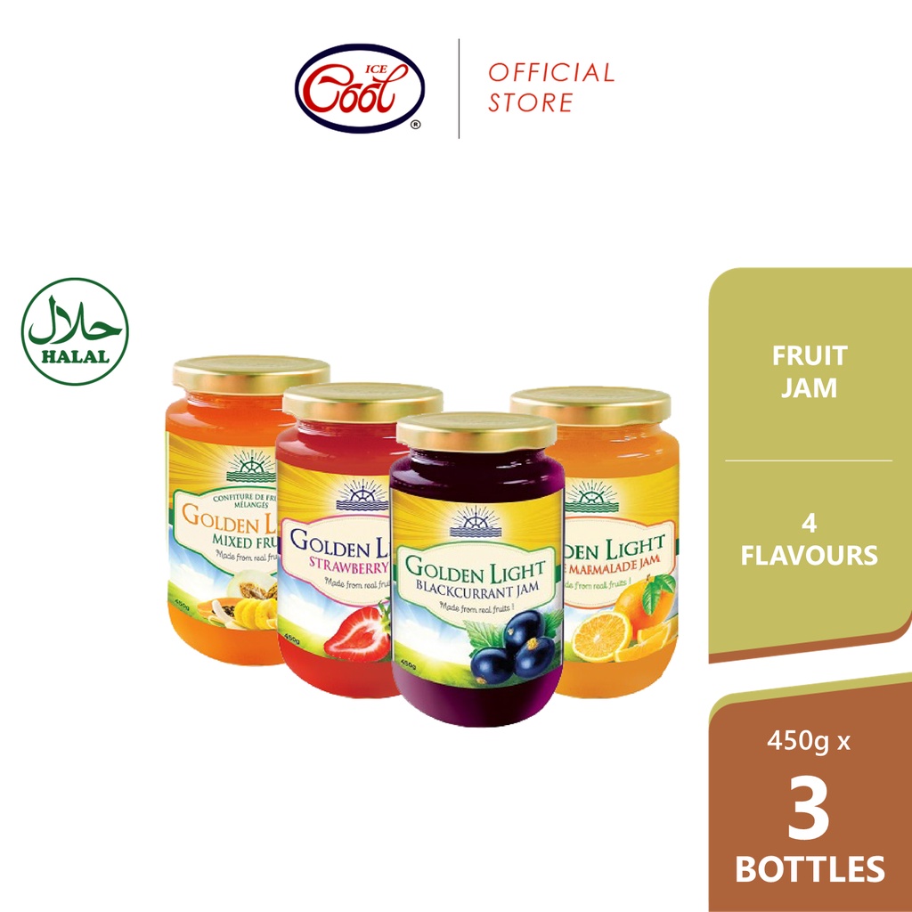 [Bundle Deal] Golden Light Strawberry/Marmalade/Blackcurrant Fruit Jam 450g x 3 Bottles Halal