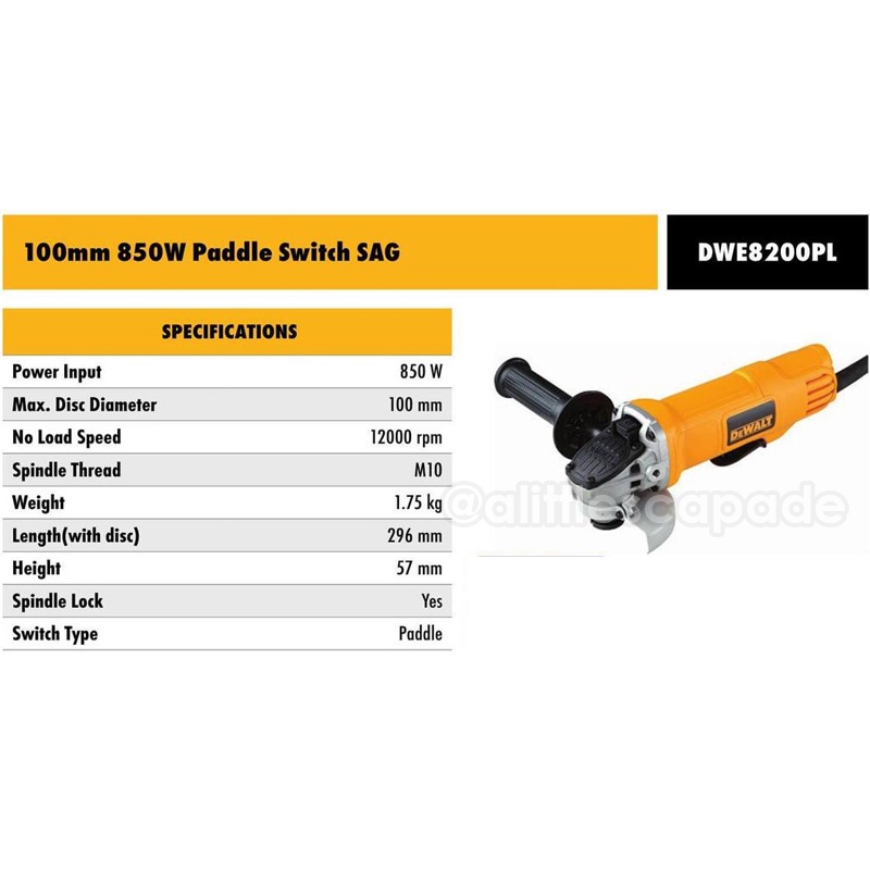 Dewalt 4 Angle Grinder Paddle Switch Safety DWE8200PL Shopee Singapore