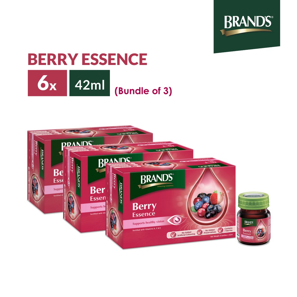 BRAND'S® Berry Essence 3 Packs x 6 Bottles x 42ml | For radiant skin | Fortified with Vitamin A,C,E, Zinc [Bundle of 3]