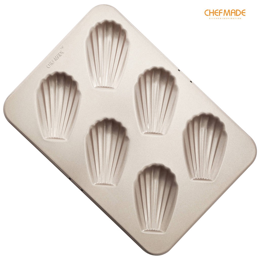 CHEFMADE Madeleine Mold Cake Pan, 6Cavity NonStick Elliptical Scallop