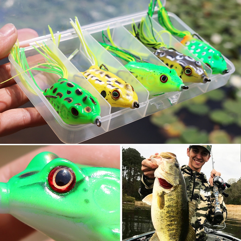 Sougayilang 5pcs/lot Frog Lure With Box 4 Colors Soft Fishing Lure
