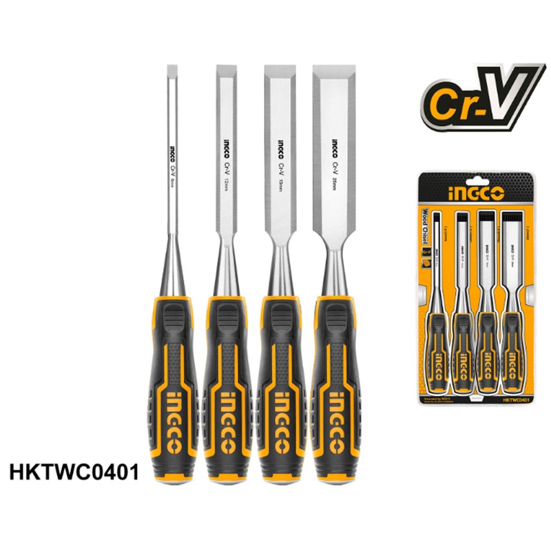 INGCO 4 PCS BEVEL EDGE WOOD CHISEL SET 6,12,19,25MM HKTWC0401 | Shopee ...