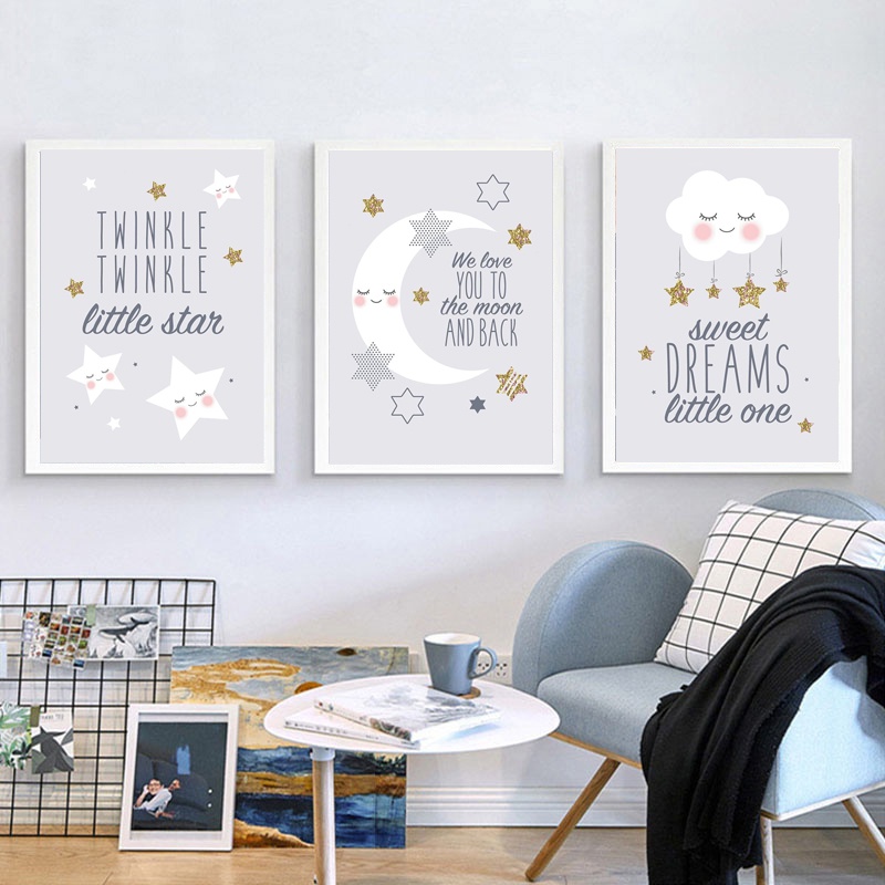 Nursery Wall Art Posters and Prints Star and Moon Kindergarten