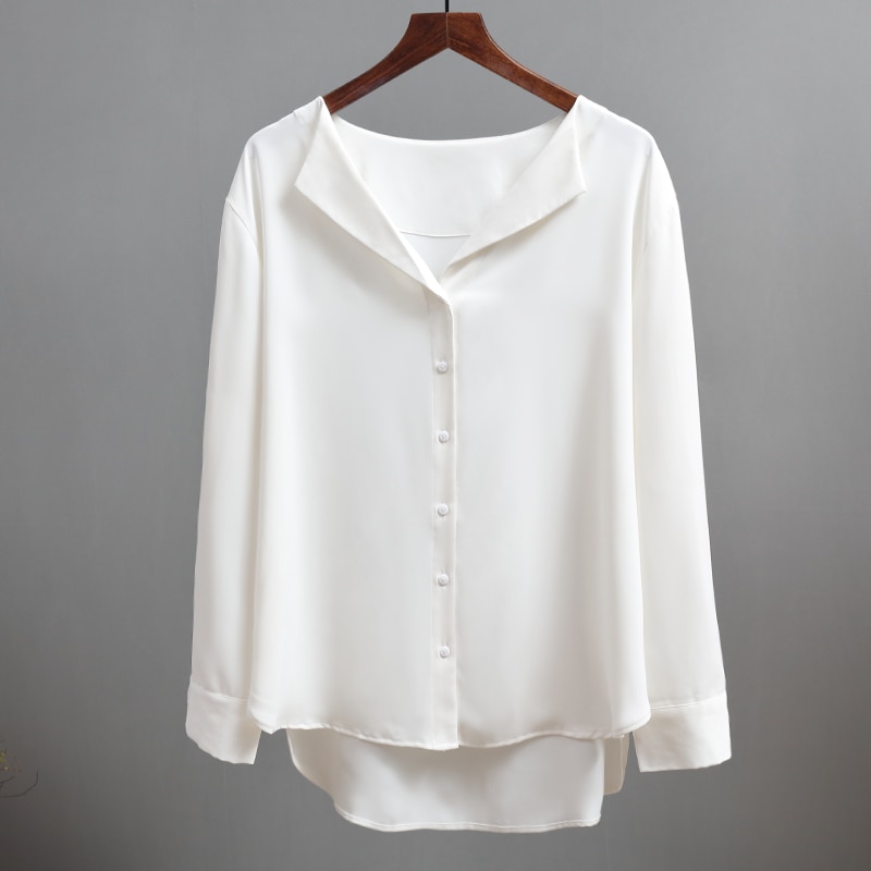 Casual Solid Female Shirts Outwear Tops Spring New Women Chiffon Blouse Office Lady V-neck Button Loose Clothing