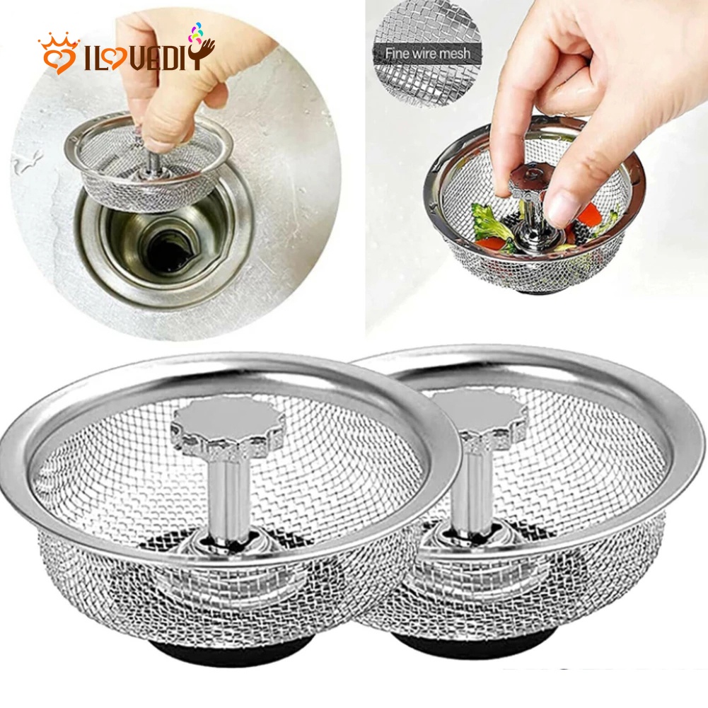 1Pc Stainless Steel Kitchen Sink Strainer Mesh with Handle and Rubber