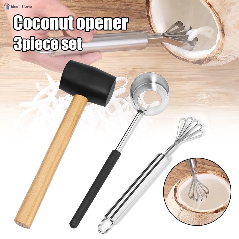 <Ready Stock>Opener Set Meats Removal with Hammer Stainless Steel Safe for Young Coconuts