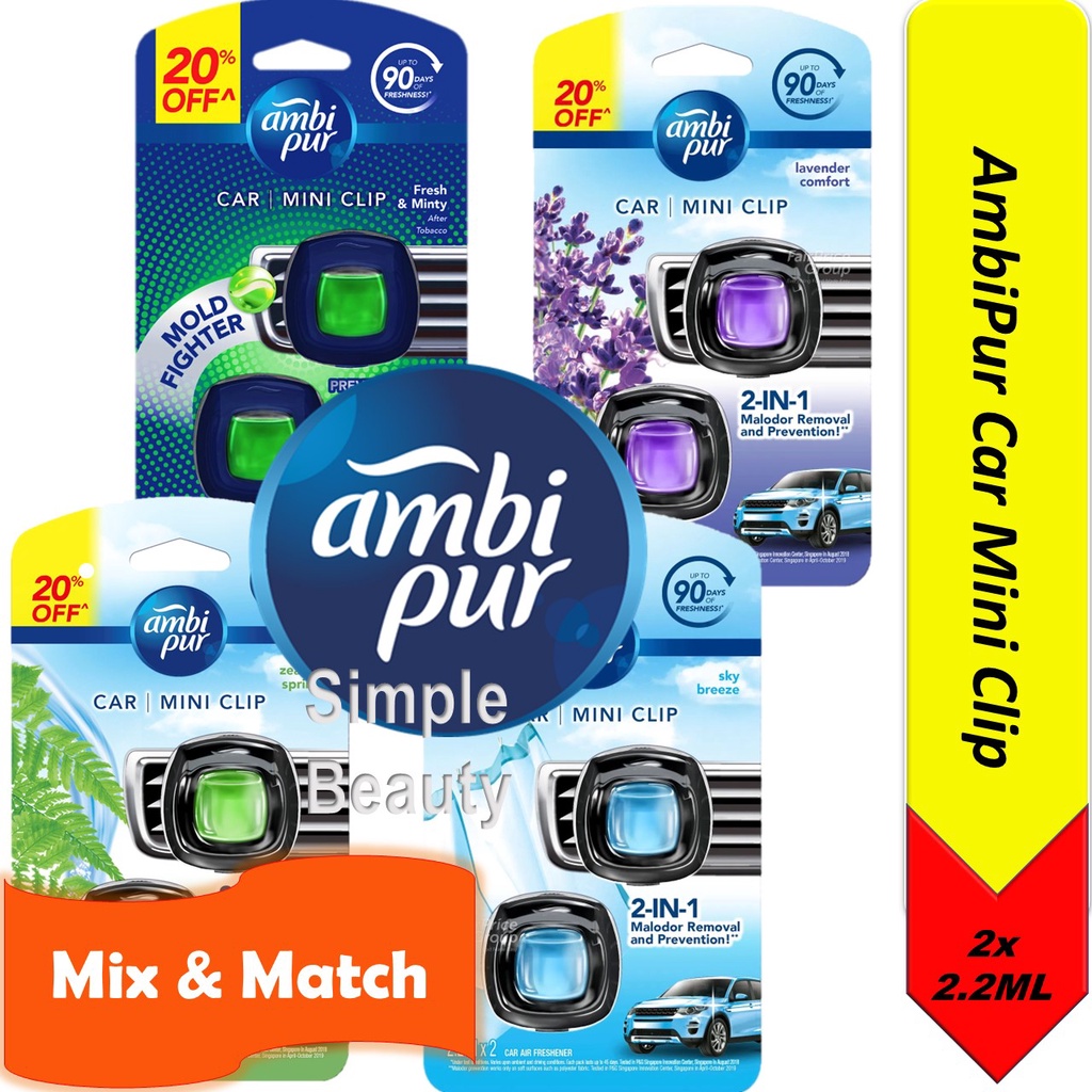 Ambi Pur Car Mini Clip Air Freshener (Twin Pack), 2 x 2.2ml [Mix