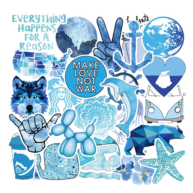 100 Blue Water Bottle Stickers Pack Vsco Stickers, Laptop Cute Stickers  Waterproof Vinyl Stickers, Aesthetic Stickers, Teens Stickers 