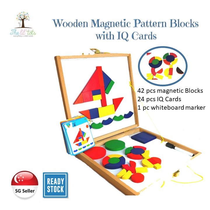 Wooden Magnetic Pattern Blocks with IQ Cards Educational Toys Puzzle ...