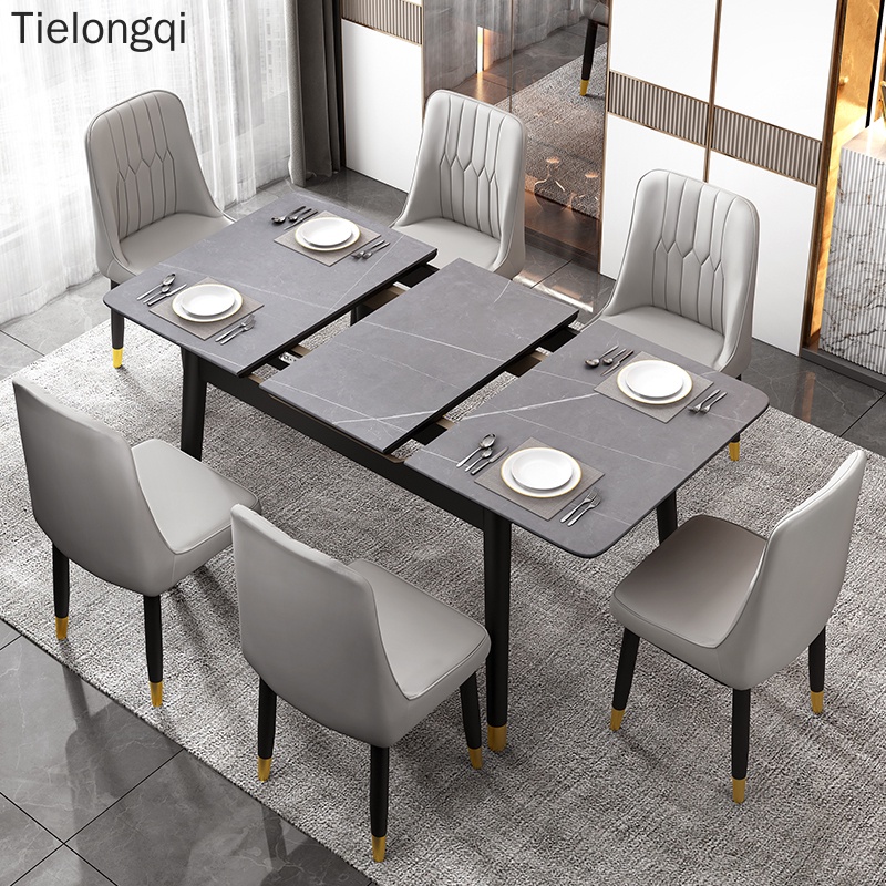 TLQ Dining Table Set Light Luxury Foldable Dining Table Sintered Stone ...