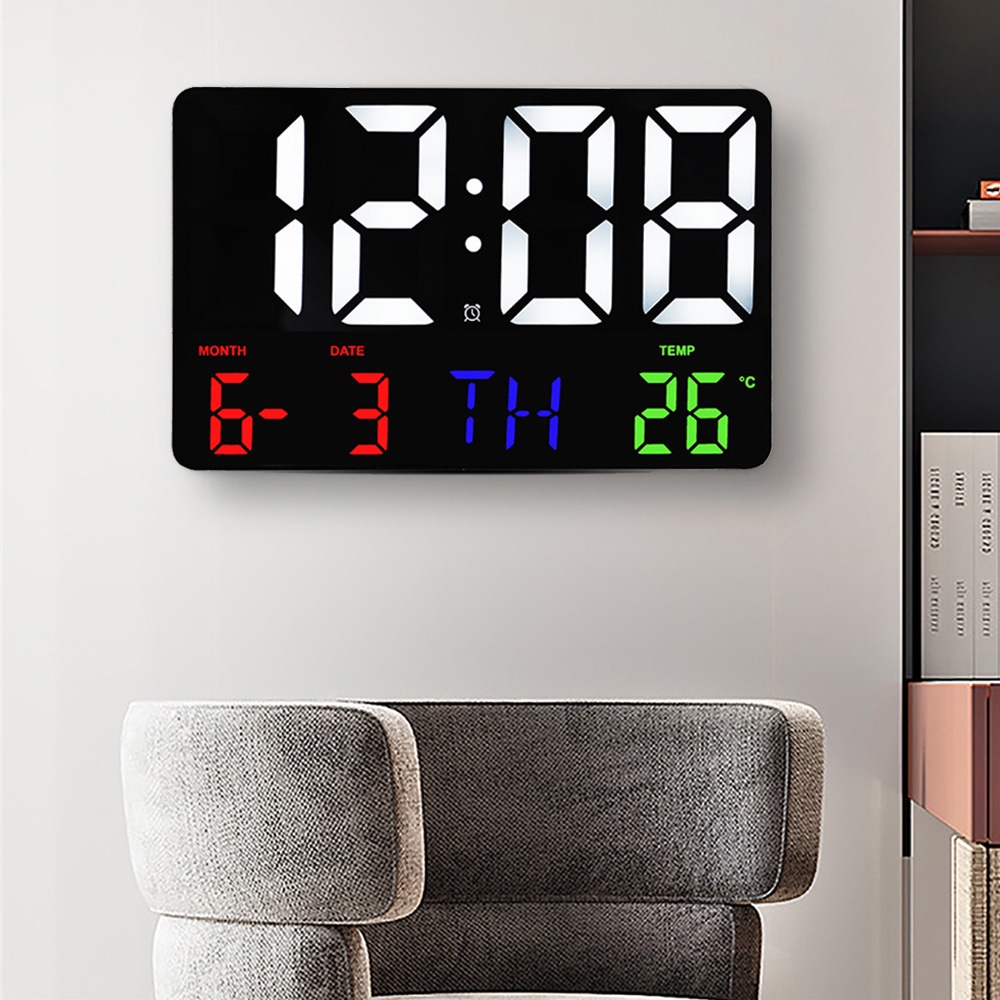 LED Wall Clock Large Display Digital Alarm Clock Electronic Clock with Temperature Date Day