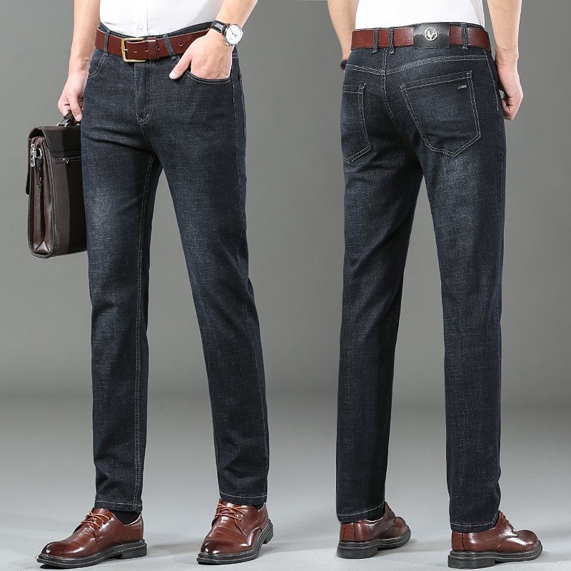 Black Jeans Men Korean Straight Cut Elastic and comfortable Denim Jeans ...