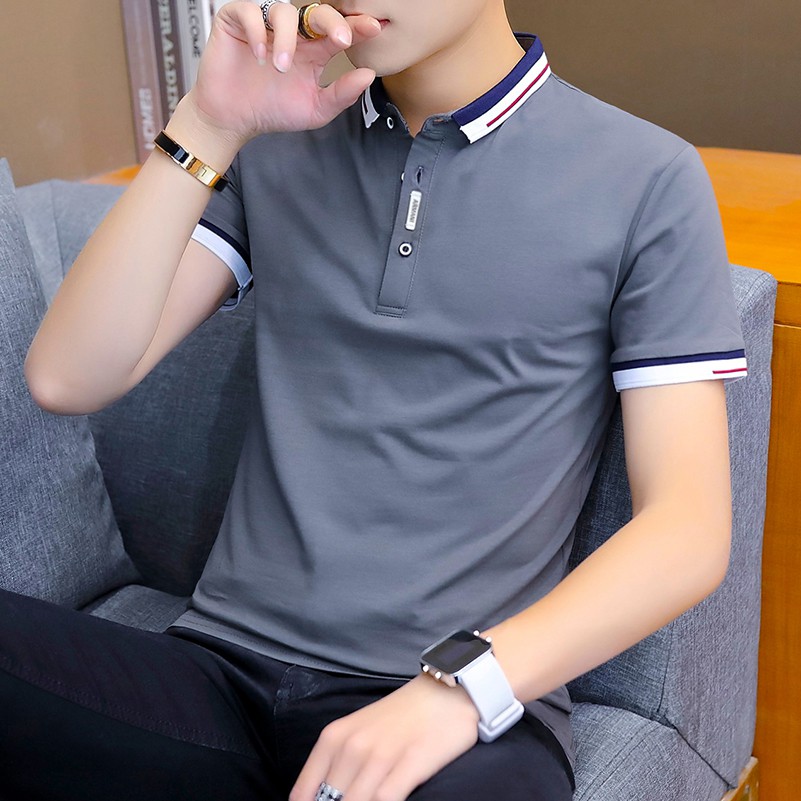Stylish Men's Lapel Polo Shirt Korean Short Sleeve Slim-fit Polo TShirt