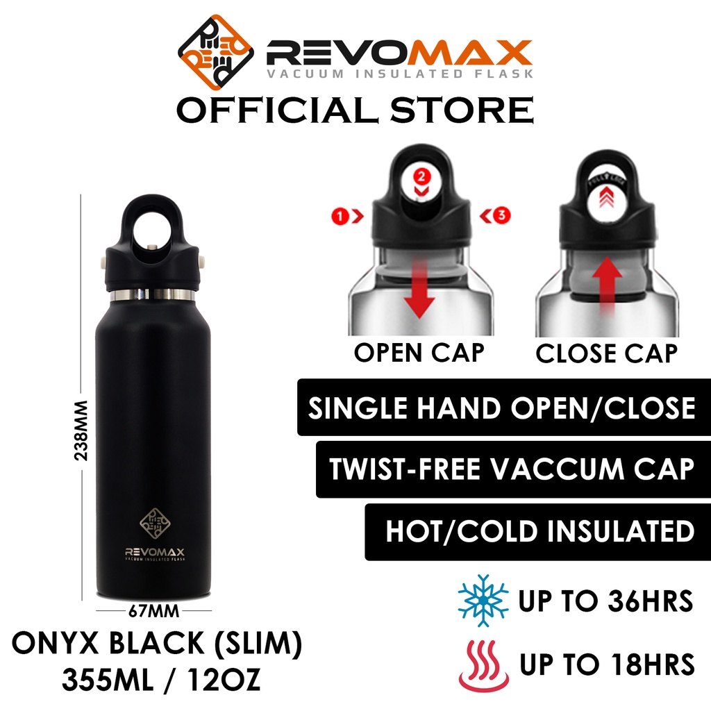 RevoMax Vacuum Insulated Thermal Water Bottle Flask - 12oz/355ml