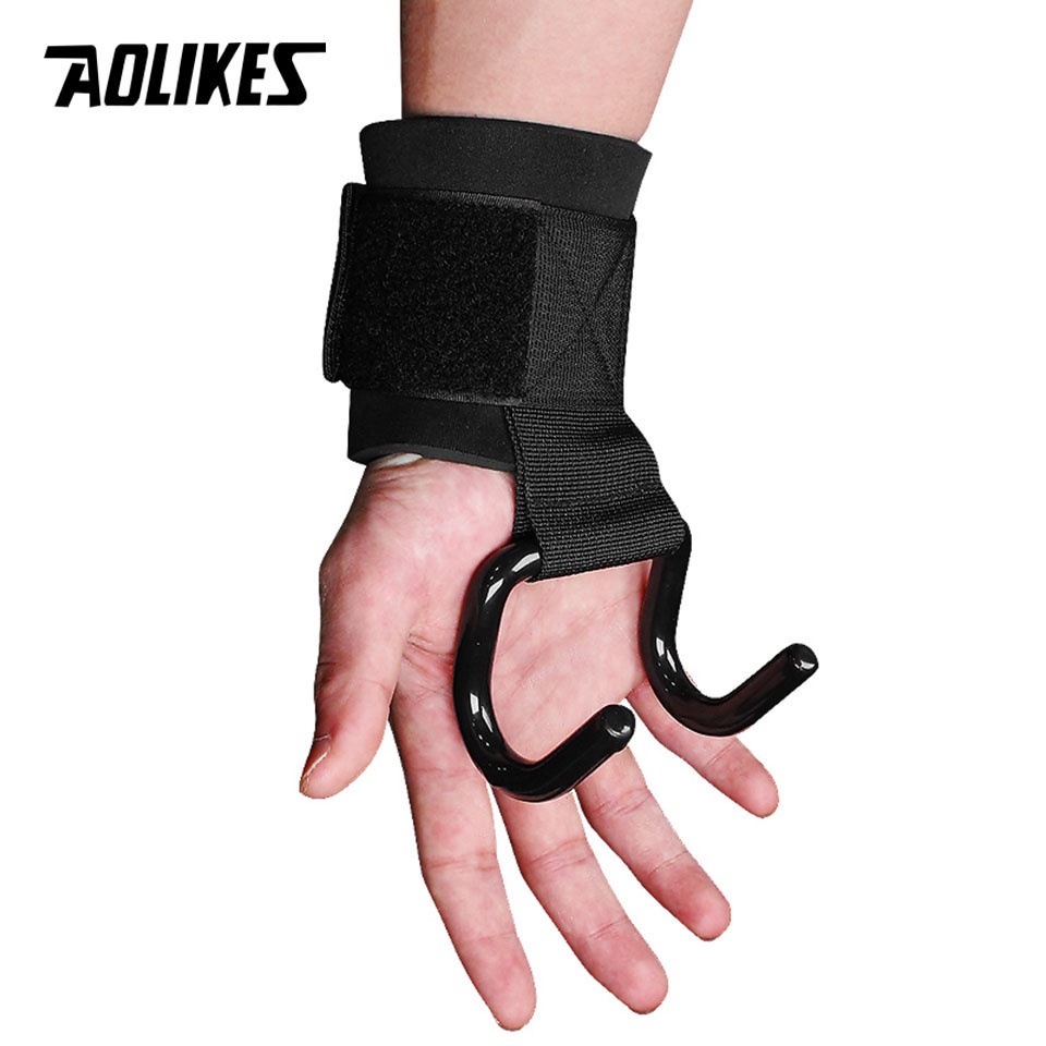 AOLIKES 2PCS Weight Lifting Hook Hand Bar Wrist Straps Pull-Ups