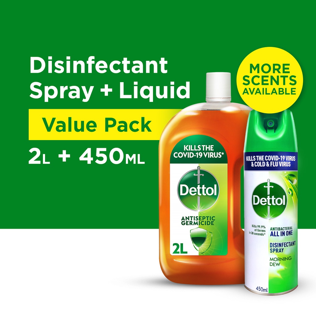[Bundle of 2] Dettol Disinfectant Spray 450ML + Antiseptic Germicide