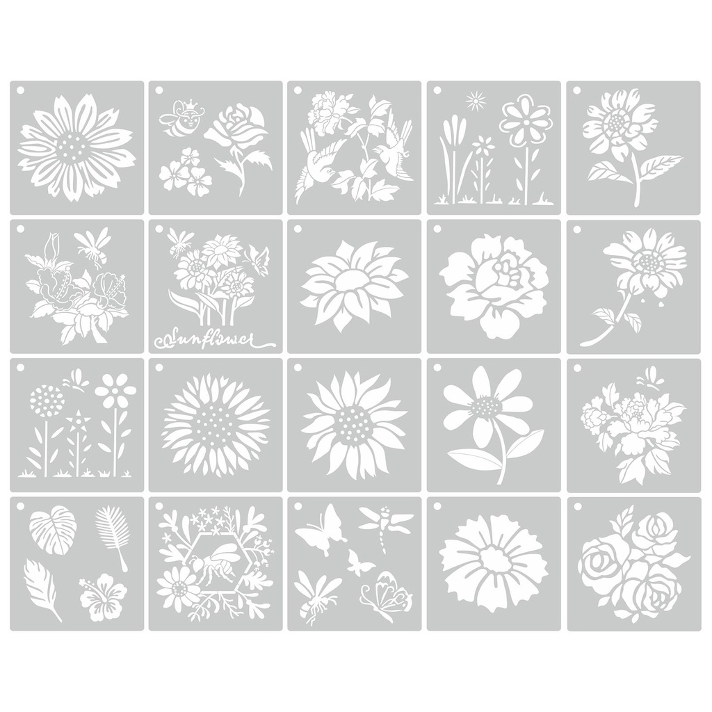 Flower Stencils Sunflower Butterfly Stencils for Painting 20 Pcs Floral ...