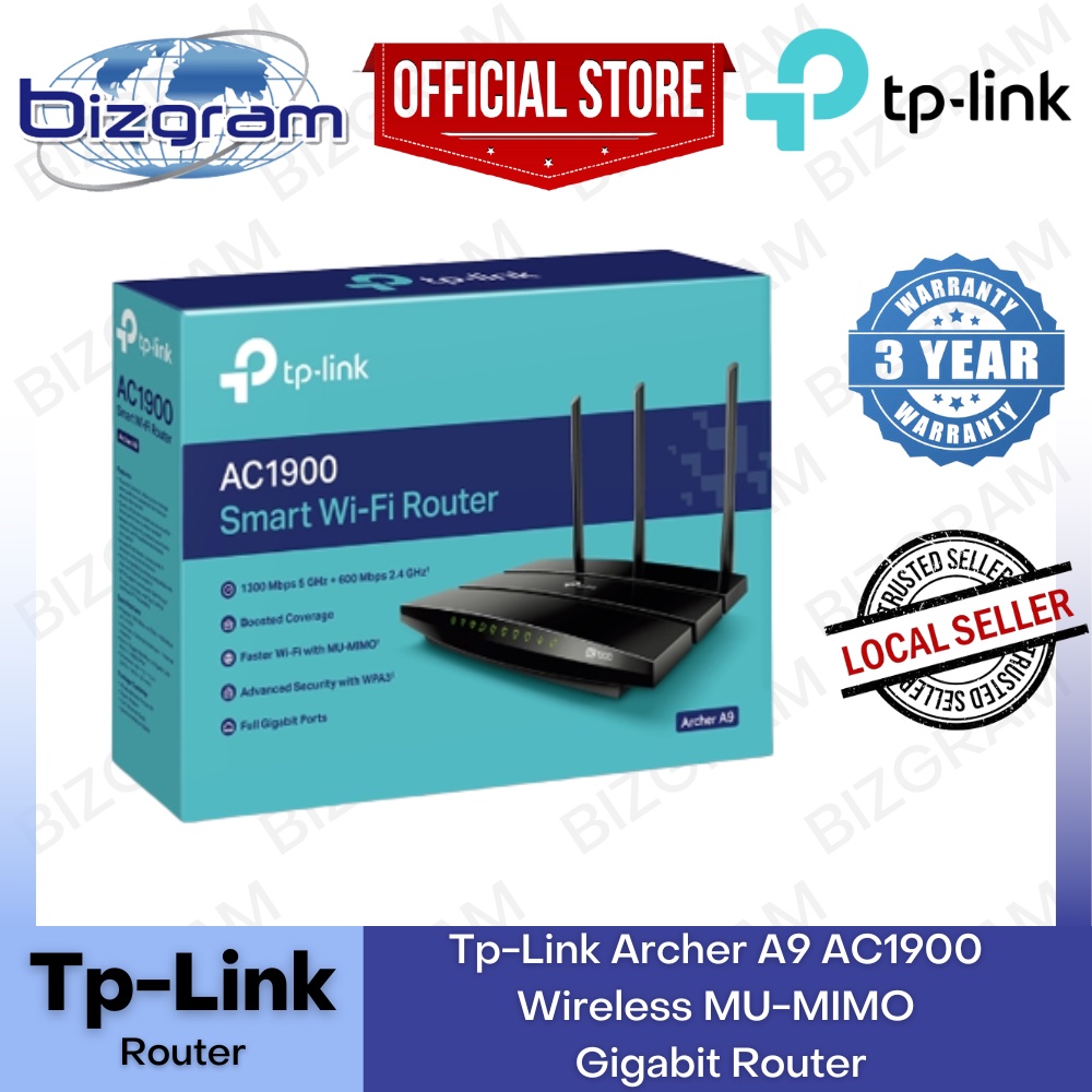 Tp-Link Archer A9 AC1900 Wireless MU-MIMO Gigabit Router (3-Year SG ...