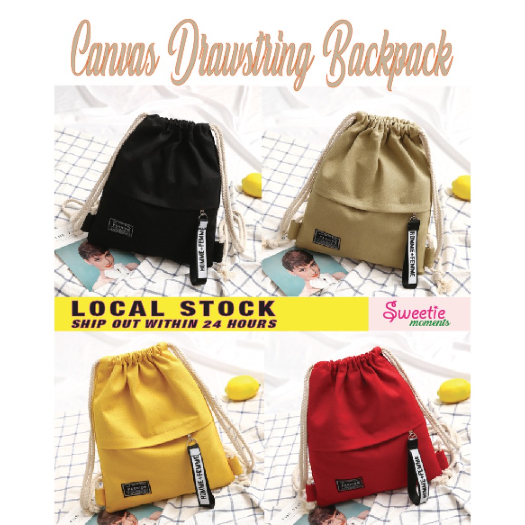 [🇸🇬 LOCAL STOCK] KOREA DRAWSTRING CANVAS BACKPACK STUDENTS SCHOOL BAG ...