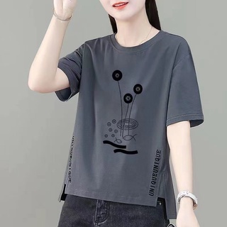 Summer New Asymmetric Printed Short-sleeved T-shirt Women's Front