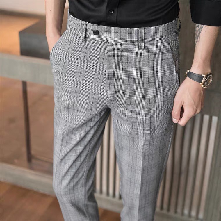 Men's BOCA plaid pants with checkered pattern design, Korean body shape ...