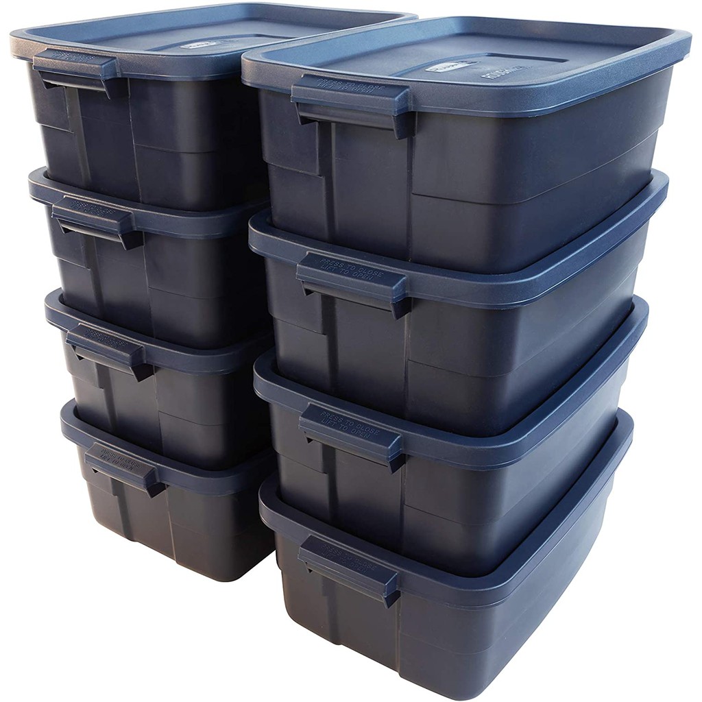 PACK OF EIGHT 10 Gallon, Rubbermaid Roughneck Storage Tote Box Rugged ...