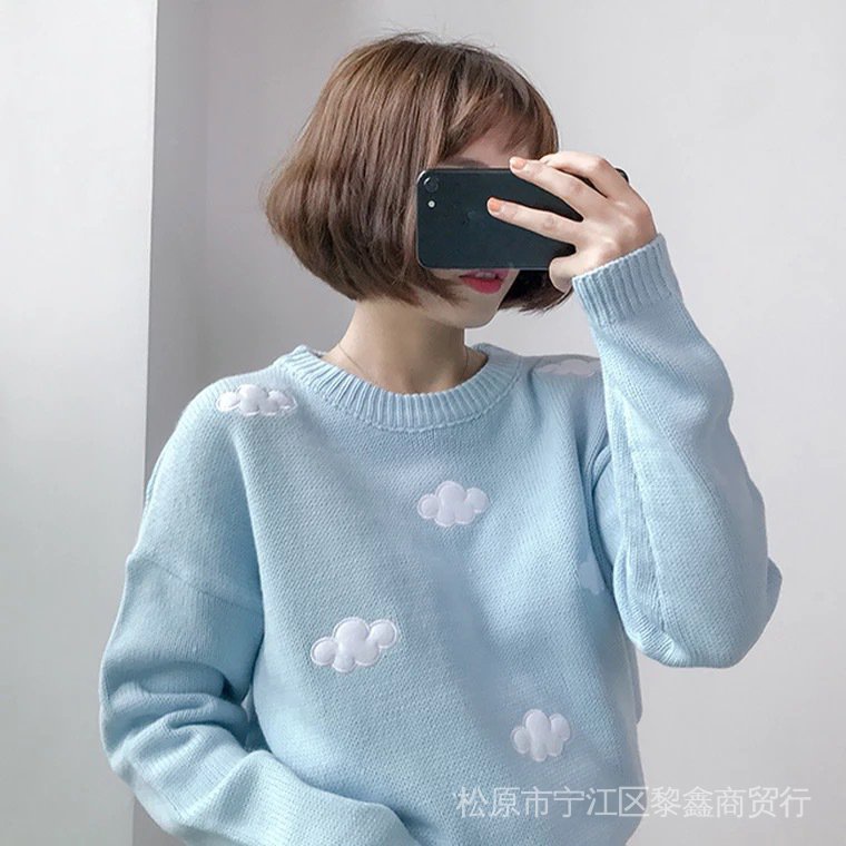 ✨New Arrival✔Ready Stock✨Super Low Price✈✨Early Spring Women's Clothing 2022 New Style Korean Version Small Fresh Sweet Cloud Loose Pullover Sweater Long-Sleeved Knitwear Top High-Quality High-End Tem