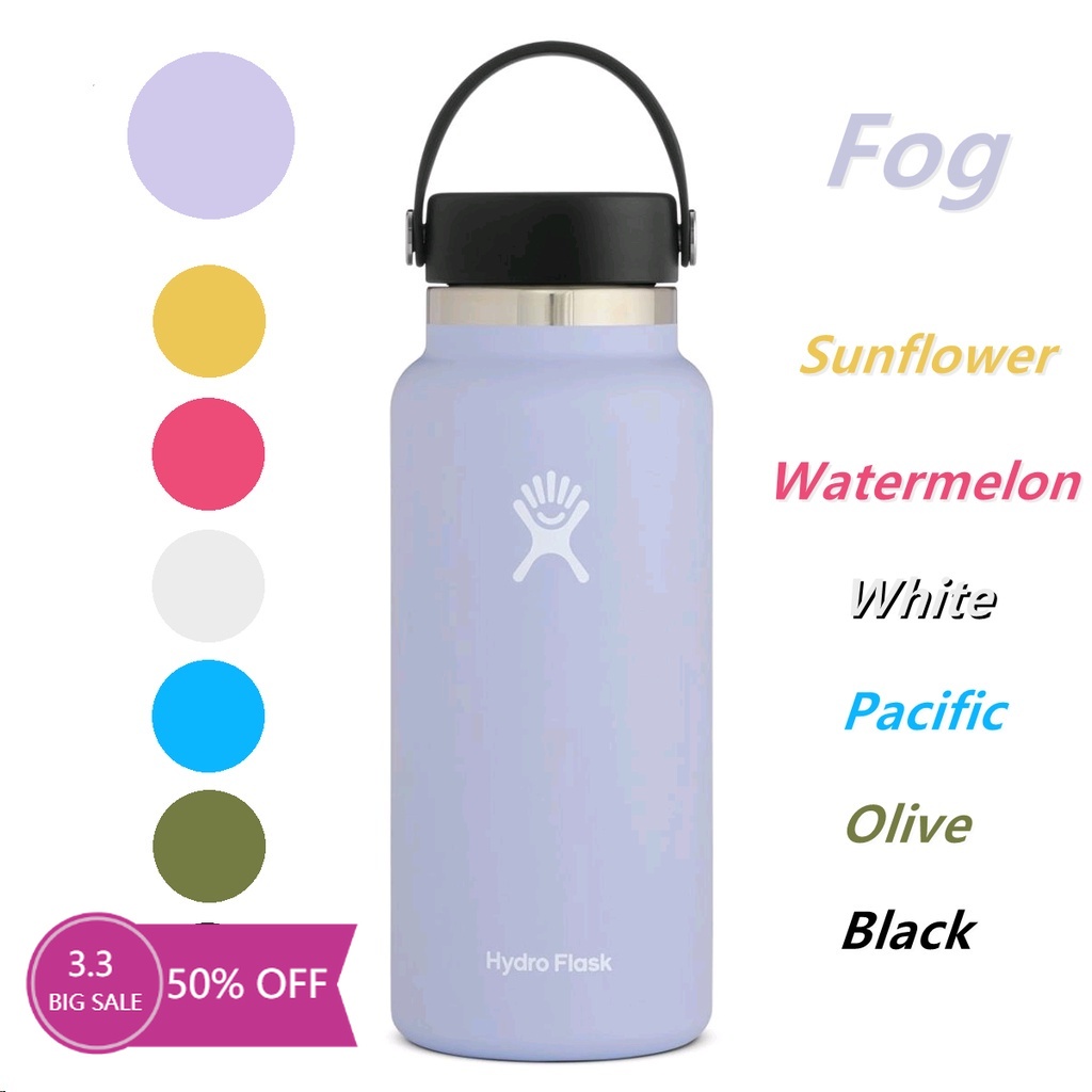 Hydro Flask Water Bottle - Stainless Steel & Vacuum Insulated - Wide Mouth  2.0 with Leak Proof Flex Cap - 32 oz, Watermelon