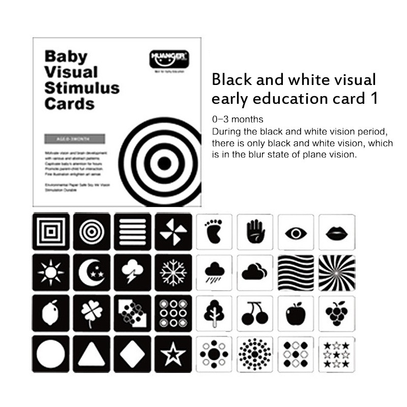 Montessori Baby Toys Black White Flash Cards High Contrast Visual ...
