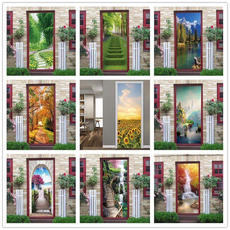Natural Scenery Door Wallpaper Home Decor Self-adhesive Waterproof ...