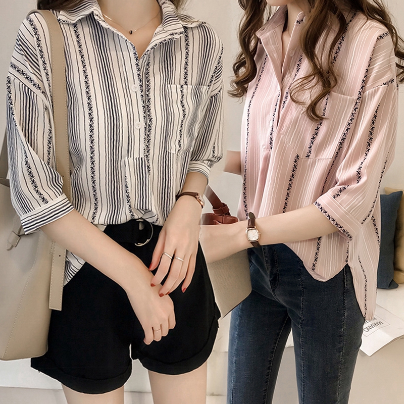 Linki New women loose striped shirt top women clothing 4222