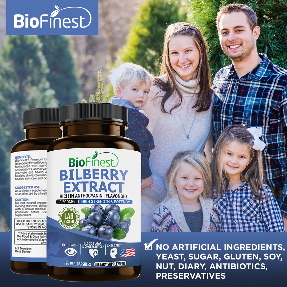 Biofinest Bilberry Extract 1200mg Supplement Antioxidant Night Vision Eye Support Heart Brain