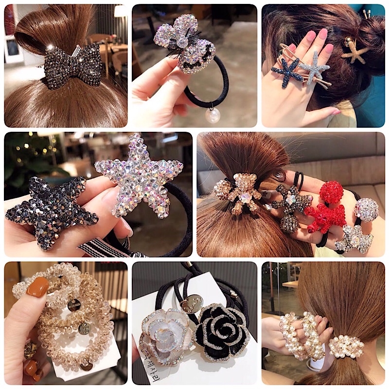Elegant Satin Chiffon Pearl Embedded Hair Scrunchies