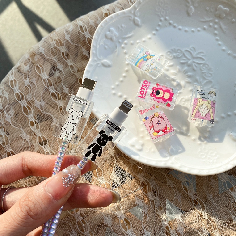 USB Cable Protector Data Cable Cord Protective Case Transparent Cartoon Soft TPU For Phone cable Android Charging 1pc