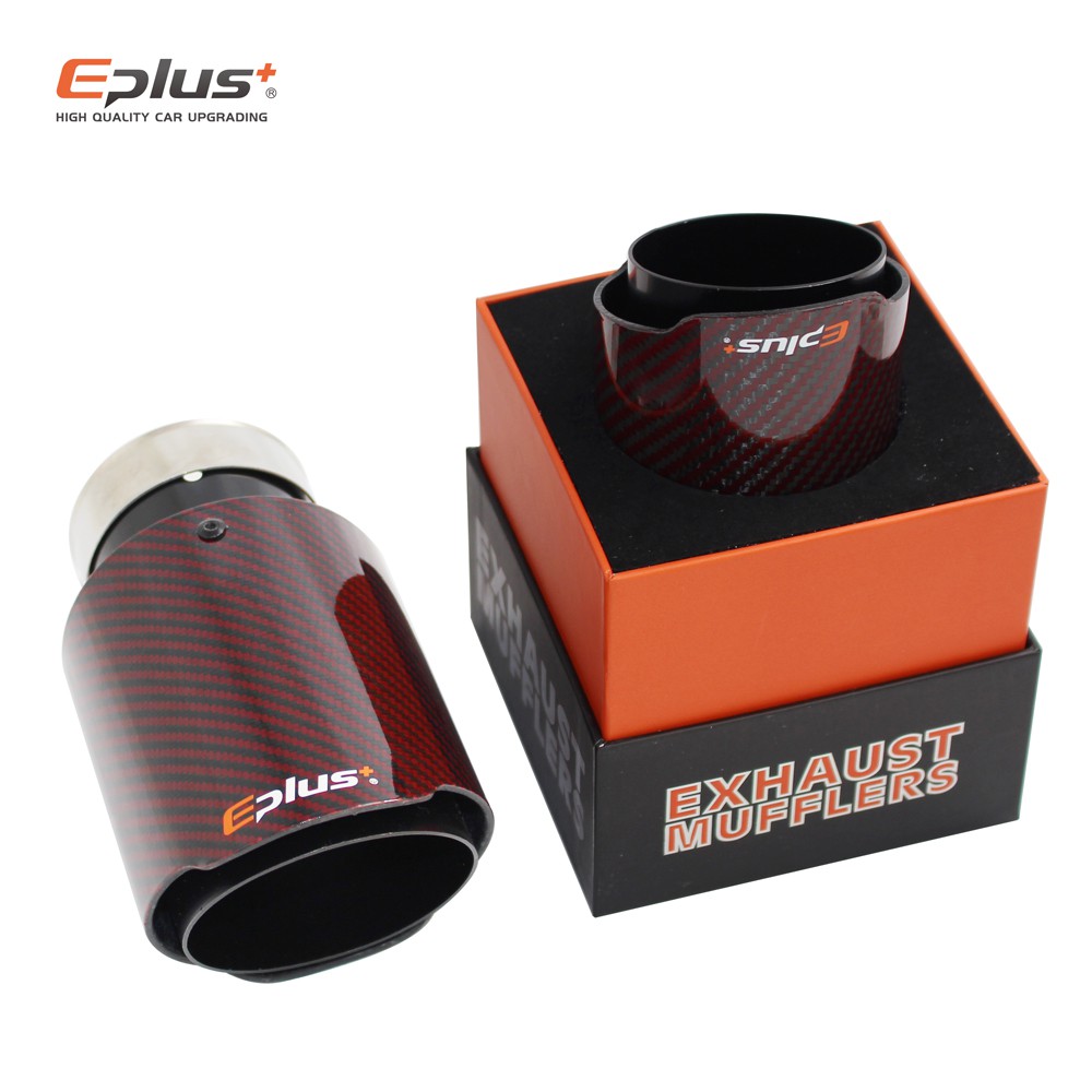 Eplus Car Gloss Red Carbon Fiber Muffler Tip Exhaust System Universal