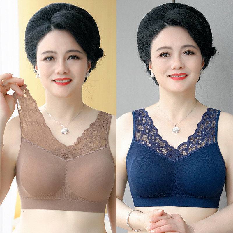 Mother middle school year underwear no steel ring lace bra thin model  breathable large size cotton bra gathered vest type shapermint bra