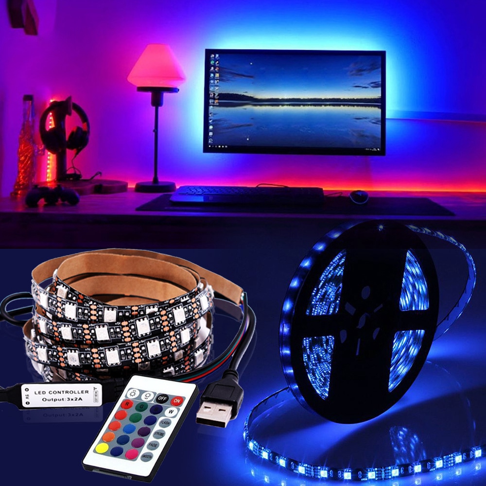 5050 SMD LED Light Strip Flexible Ribbon 5M 5V USB RGB Background TV ...
