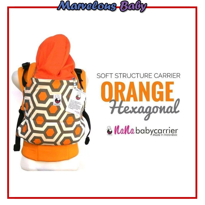 NANA BABY CARRIER ORANGE HEXAGONAL ERGONOMIC SOFT STRUCTURE CARRIER