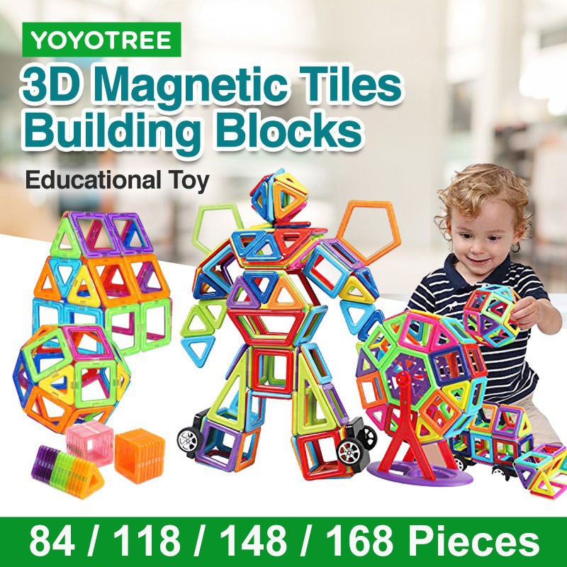 84/118/148/168pcs 3D Magnetic Tiles Building Blocks Construction Toys Kids Stacking Blocks Set