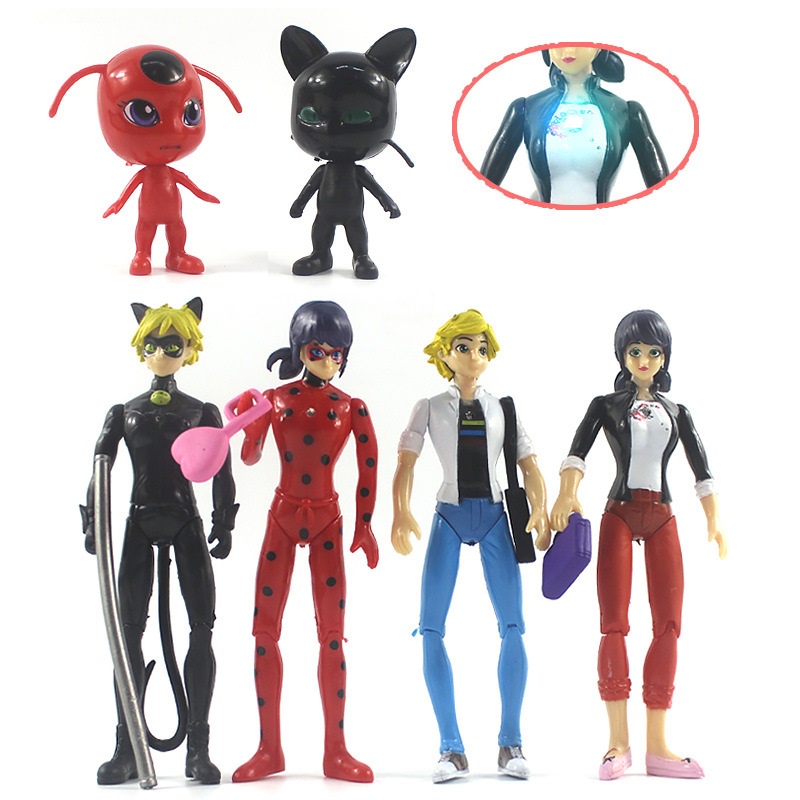 6Pcs/Set Miraculous Ladybug Toys Action Figure With Lights Joints