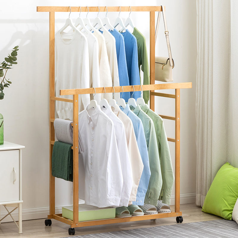 Solid Wood Floor Clothes Rack Open Type Wardrobe Cabinet Storage Wooden ...