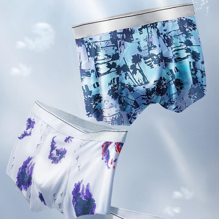 191020 New Ice Silk Printing Seamless Breathable Boxer Briefs Ice Silk ...